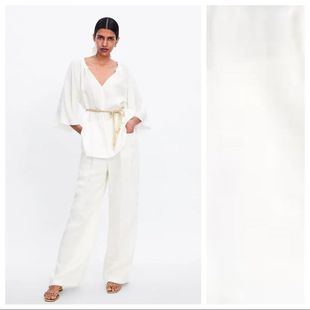 NWT. Zara White Linen Blouse. Size M.